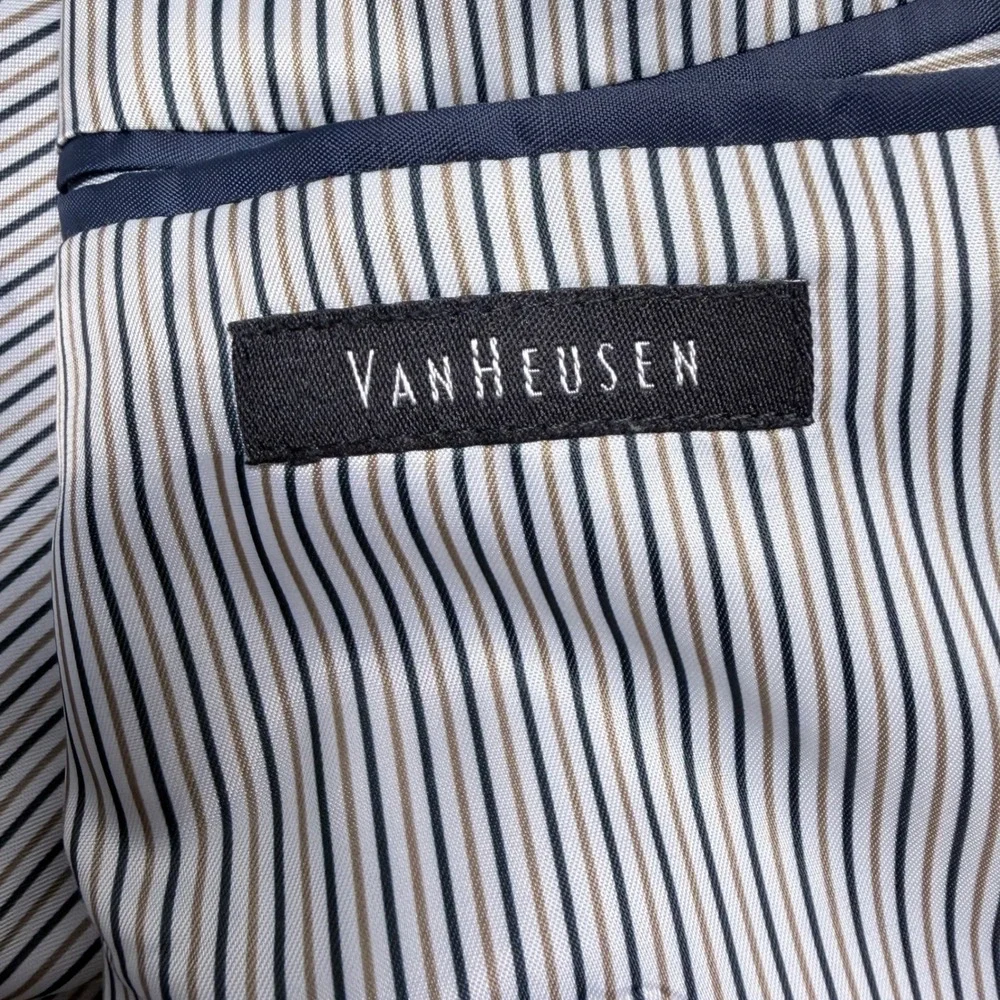 Van Heusen Mens Navy Blue Two Button Suit Jacket Blazer 42L Solid Professional